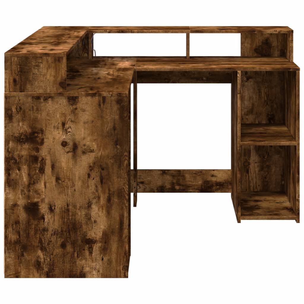 LED-Schreibtisch Weiß 130x130x91 cm Holzwerkstoff