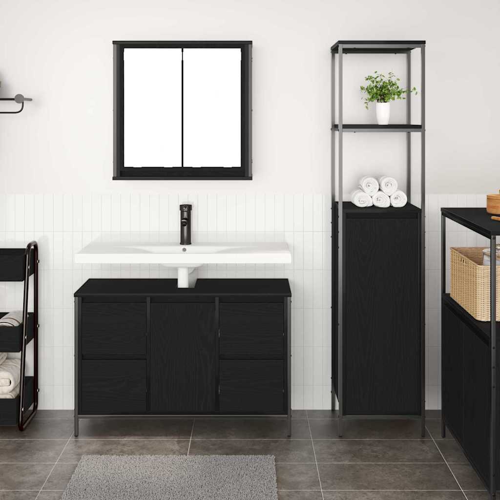 Badezimmermöbel Set mit Schubladen 2 pcs Schwarz Eichen-Optik