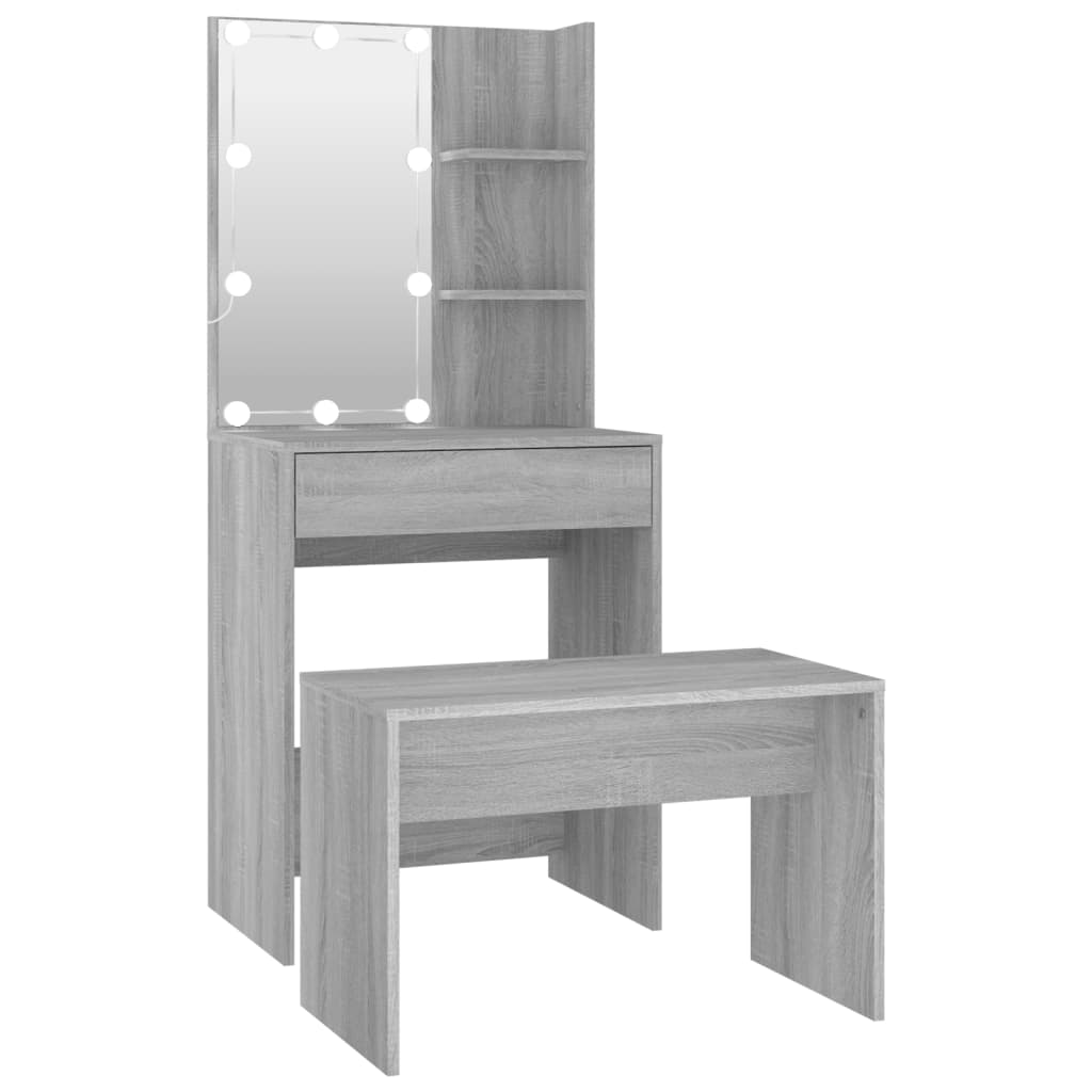 Schminktisch-Set mit LED Weiß Holzwerkstoff