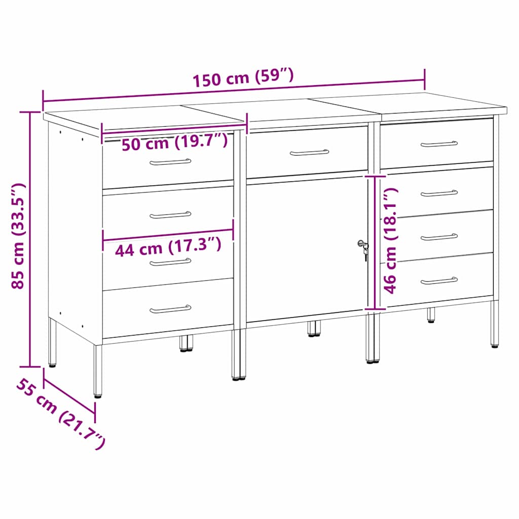 Werkbank mit Schubladen 2 pcs Rot und Grau 100 x 55 x 85 cm