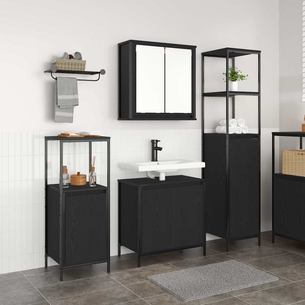 Badezimmermöbel-Set 5 pcs Schwarz Eichen-Optik Holzwerkstoff
