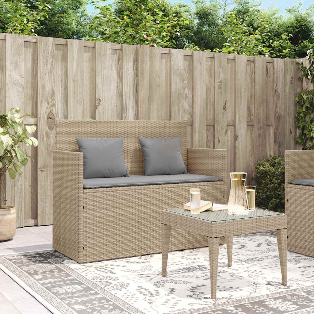 Gartenbank mit Kissen Schwarz Poly Rattan
