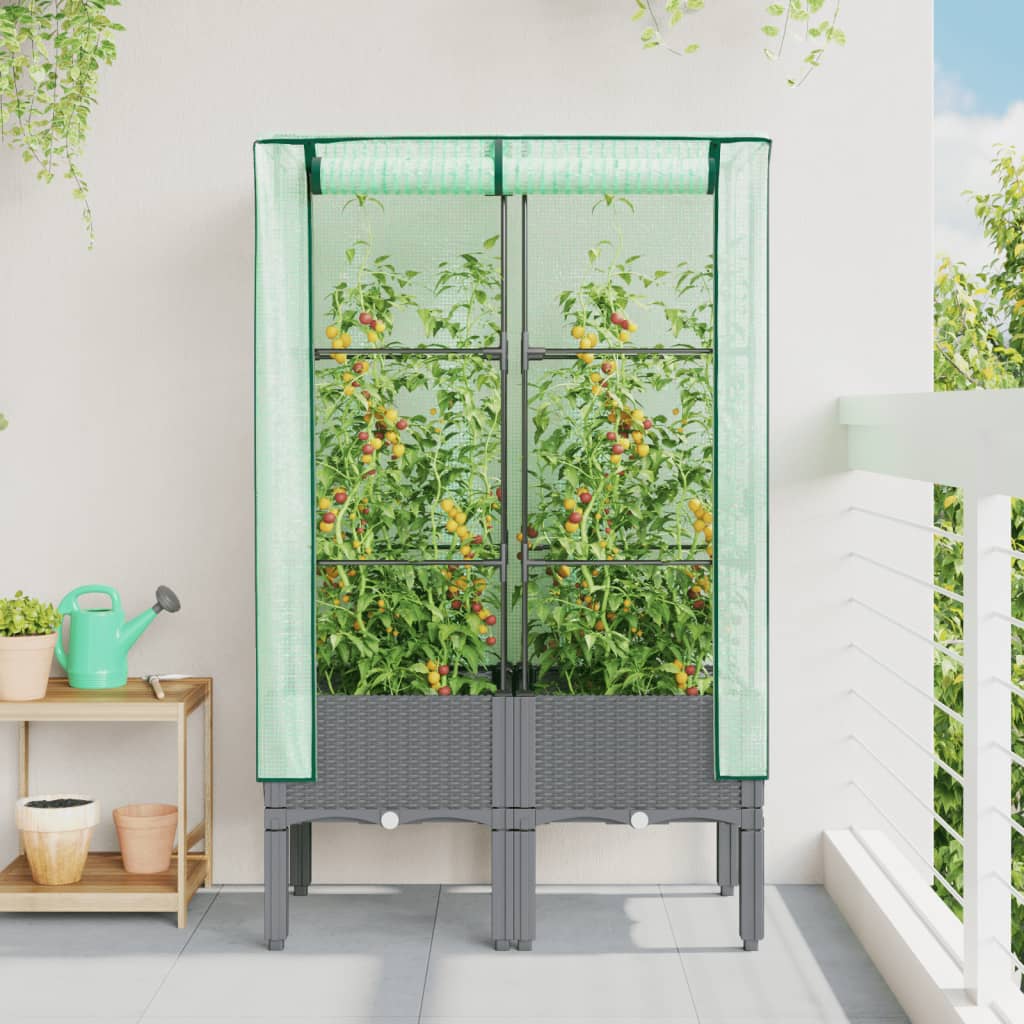 Hochbeet mit Gewächshaus-Aufsatz Rattan-Optik 40x40x140 cm