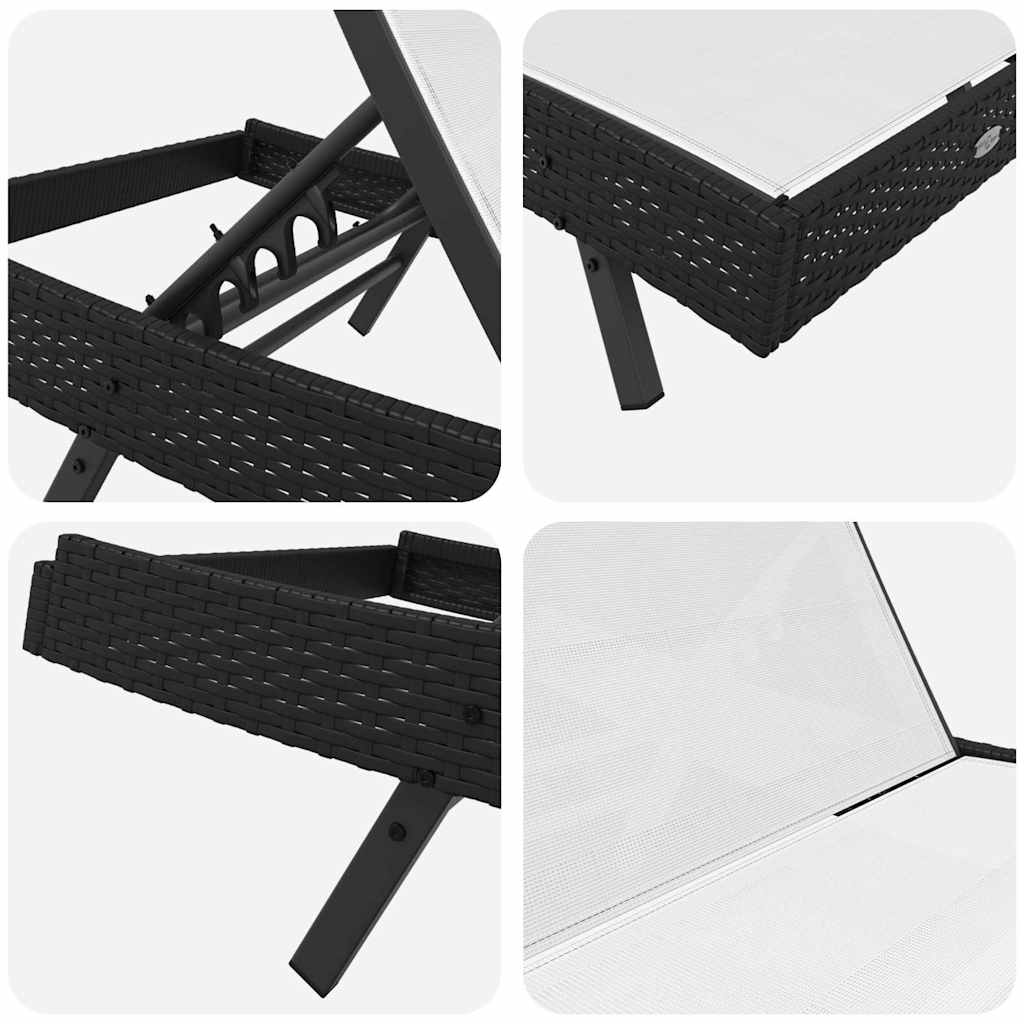 Sonnenliege 2 pcs Schwarz und Braun Poly-Rattan