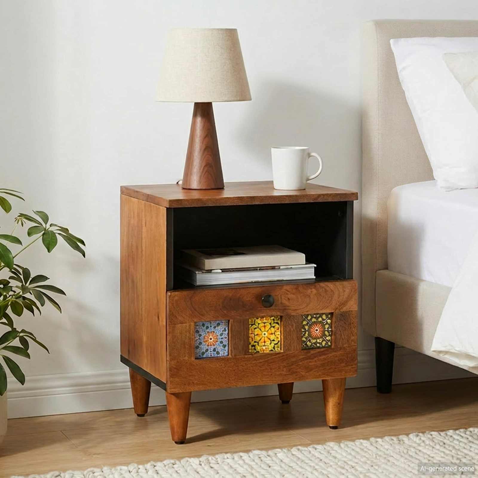Nachttisch Braun 40 x 33 x 46 cm Massivholz Mango