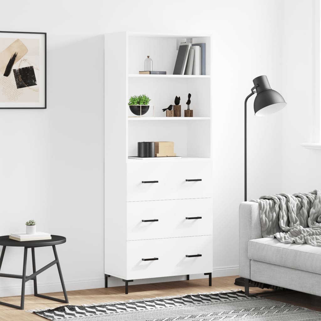 Highboard Hochglanz-Weiß 69,5x34x180 cm Holzwerkstoff