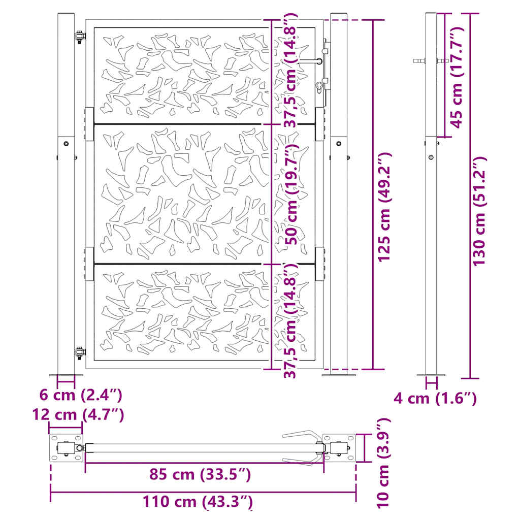 Gartentor Schwarz 100x100 cm Stahl Lichtdesign
