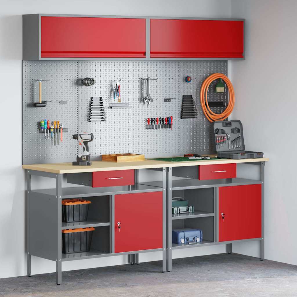 Werkbank-Set mit Schubladen 2 pcs Rot und Grau 200 x 55 x 85 cm