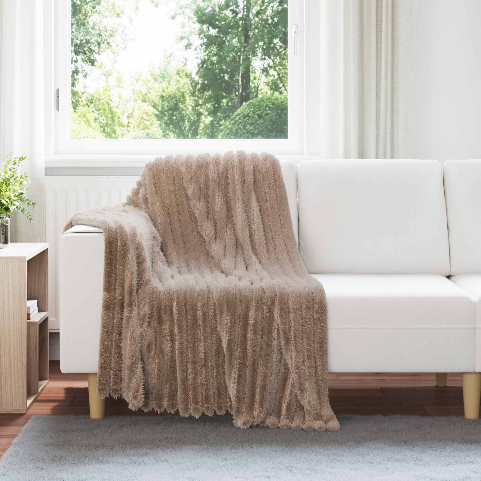 Überwurfdecke Beige 150 x 130 cm Fleece