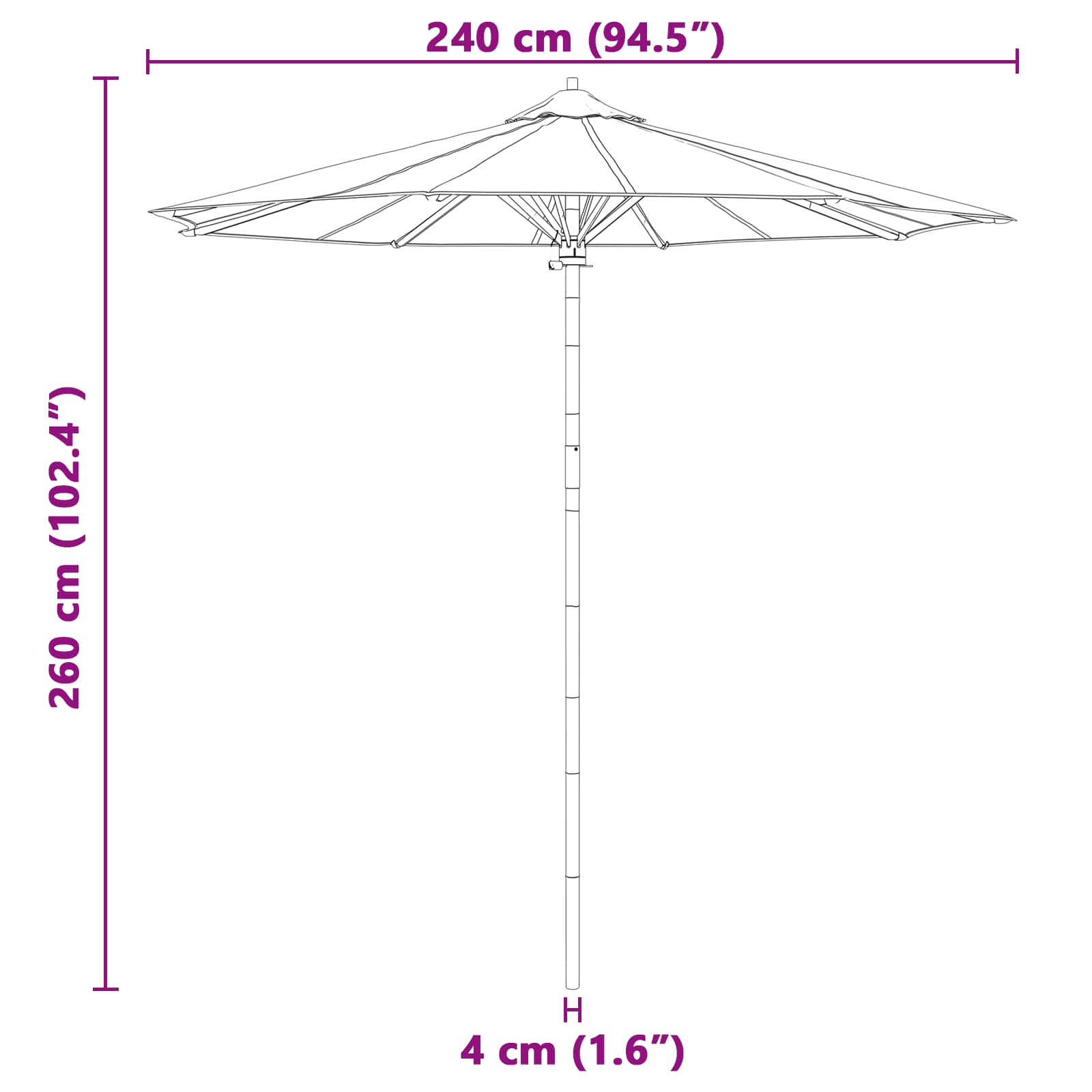 Garten-Sonnenschirm Cremeweiß Ø 150 x 210 cm Bambus