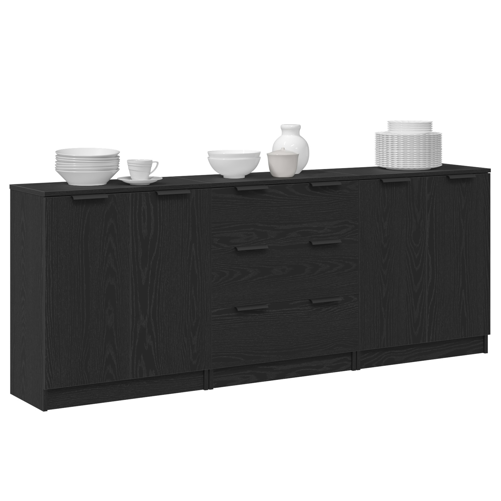 3-tlg. Sideboards Weiß Holzwerkstoff