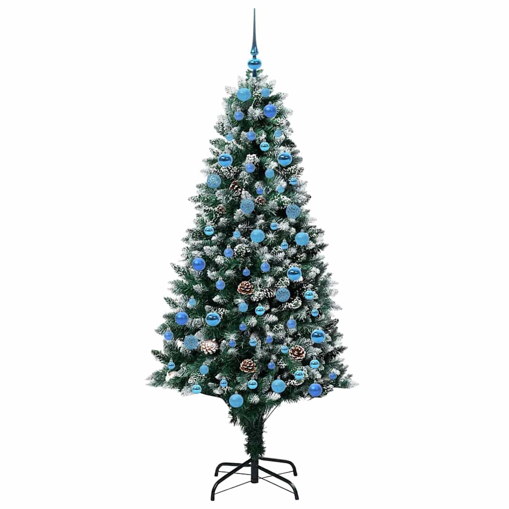 Künstlicher Weihnachtsbaum mit LEDs Kugeln Zapfen 150 cm