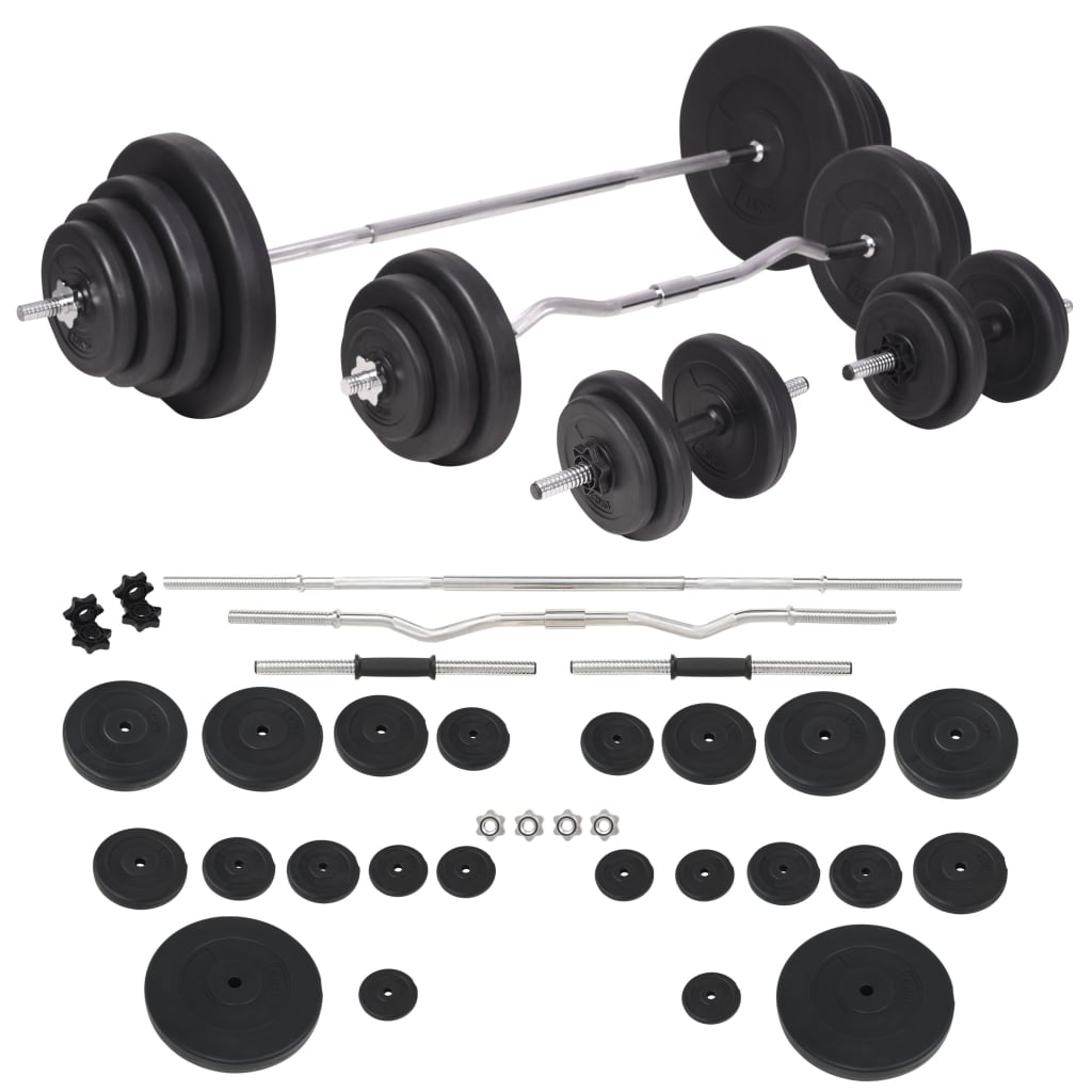 Trainingsbank mit Ablage, Langhantel und Kurzhantel Set 60,5 kg