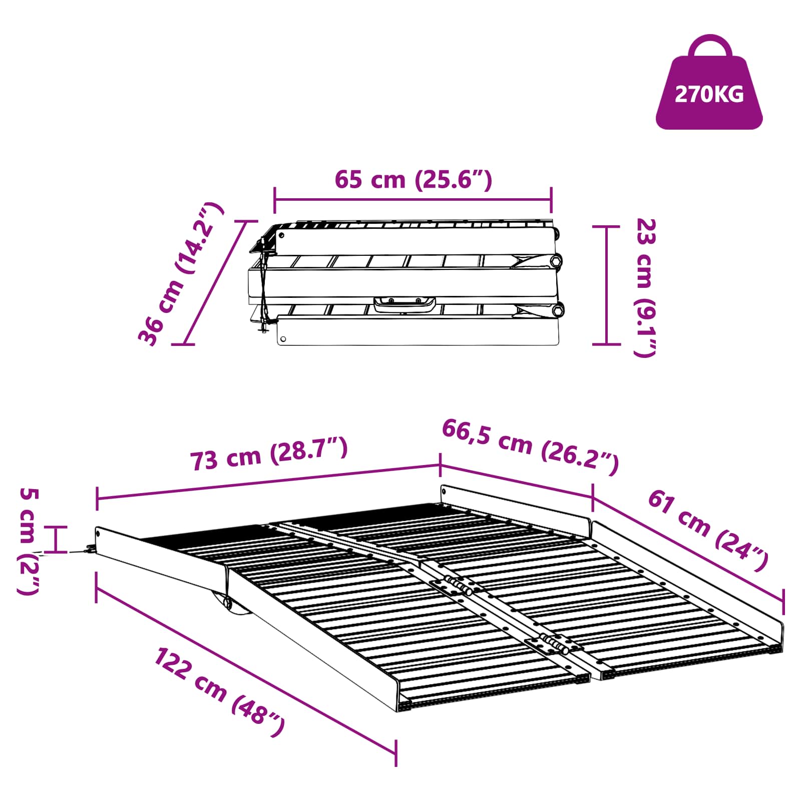 Rampe für Rollstühle 270 kg Silber 62 x 73 x 5 cm Aluminium