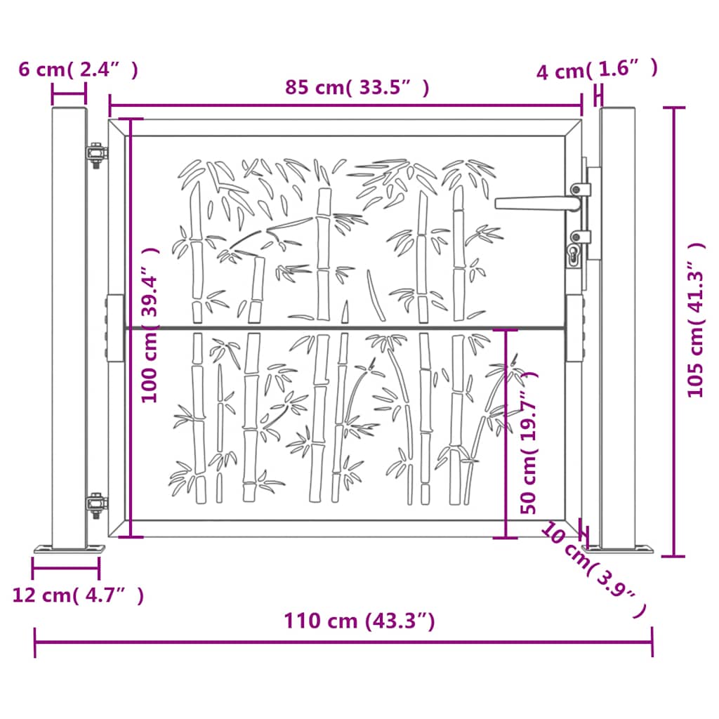 Gartentor Anthrazit 100x75 cm Stahl Bambus-Design