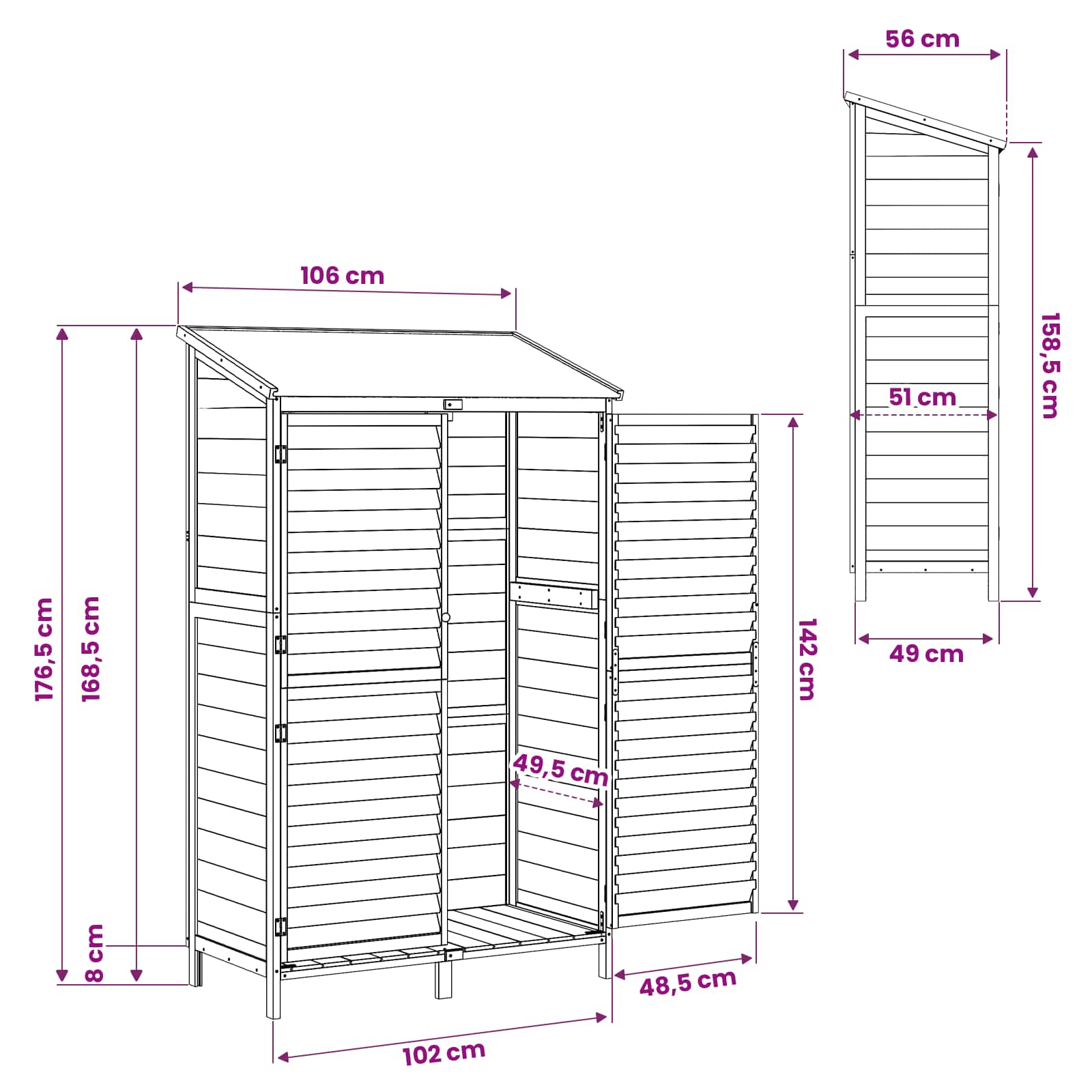 Gartenschuppen Natur 59 x 56 x 113,5 cm Massivholz aus Fichte