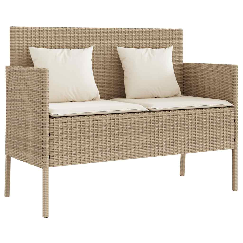 Gartenbank mit Kissen Schwarz Poly Rattan