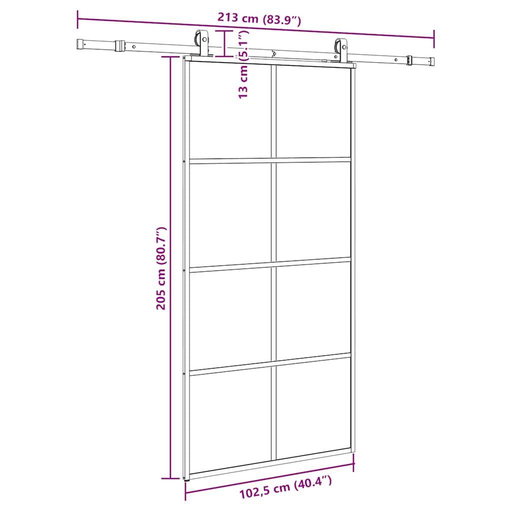 Schiebetür mit Beschlag Schwarz 76x205 cm ESG-Glas