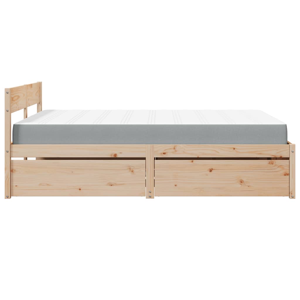 Bett mit Schubladen und Matratze 200x200 cm Massivholz Kiefer