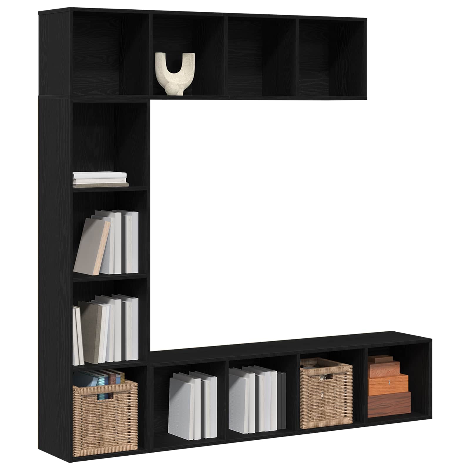 3-tlg. Bücher-/TV-Schrank Set Weiß 180×30×180 cm