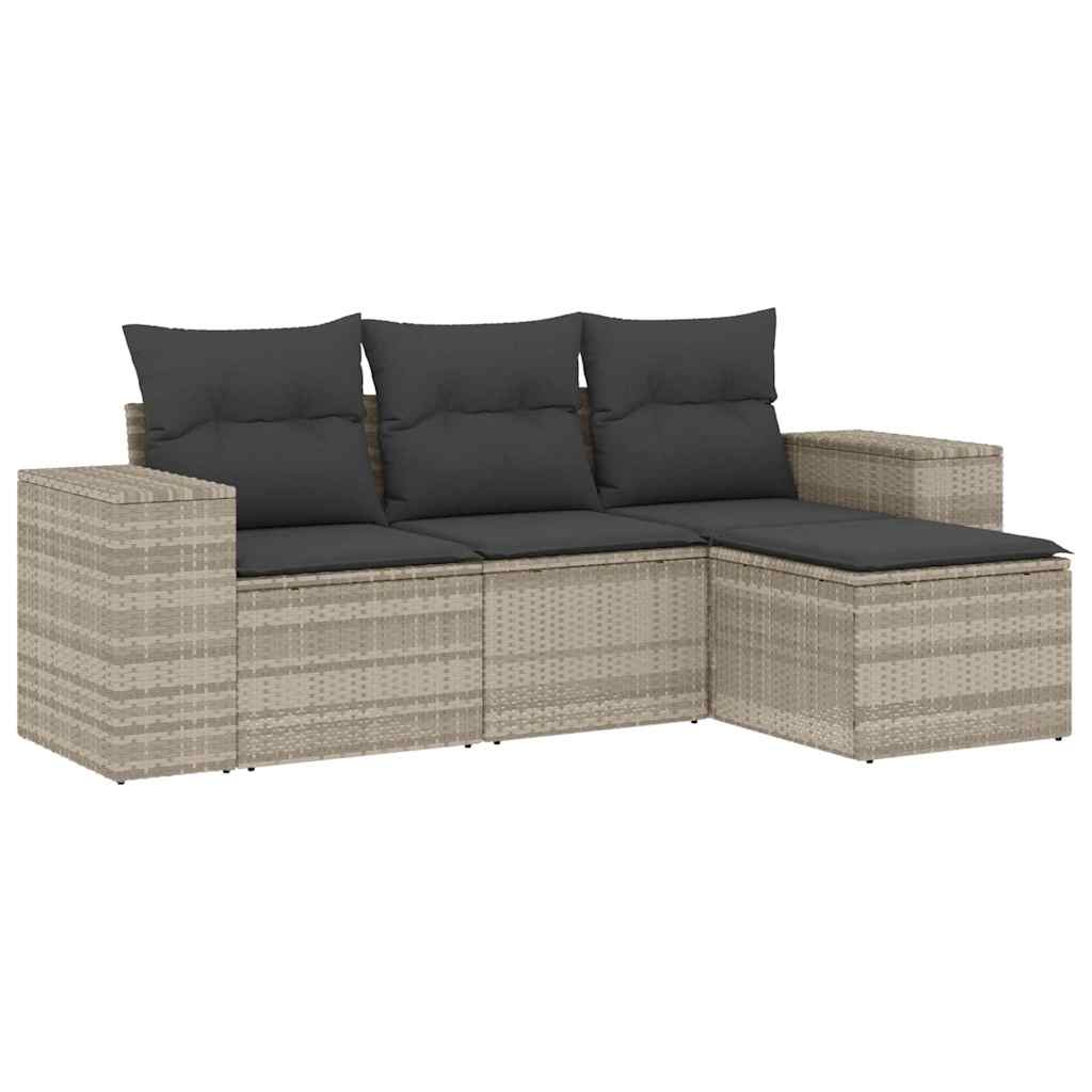 4-tlg. Garten-Sofagarnitur mit Kissen Schwarz Poly Rattan