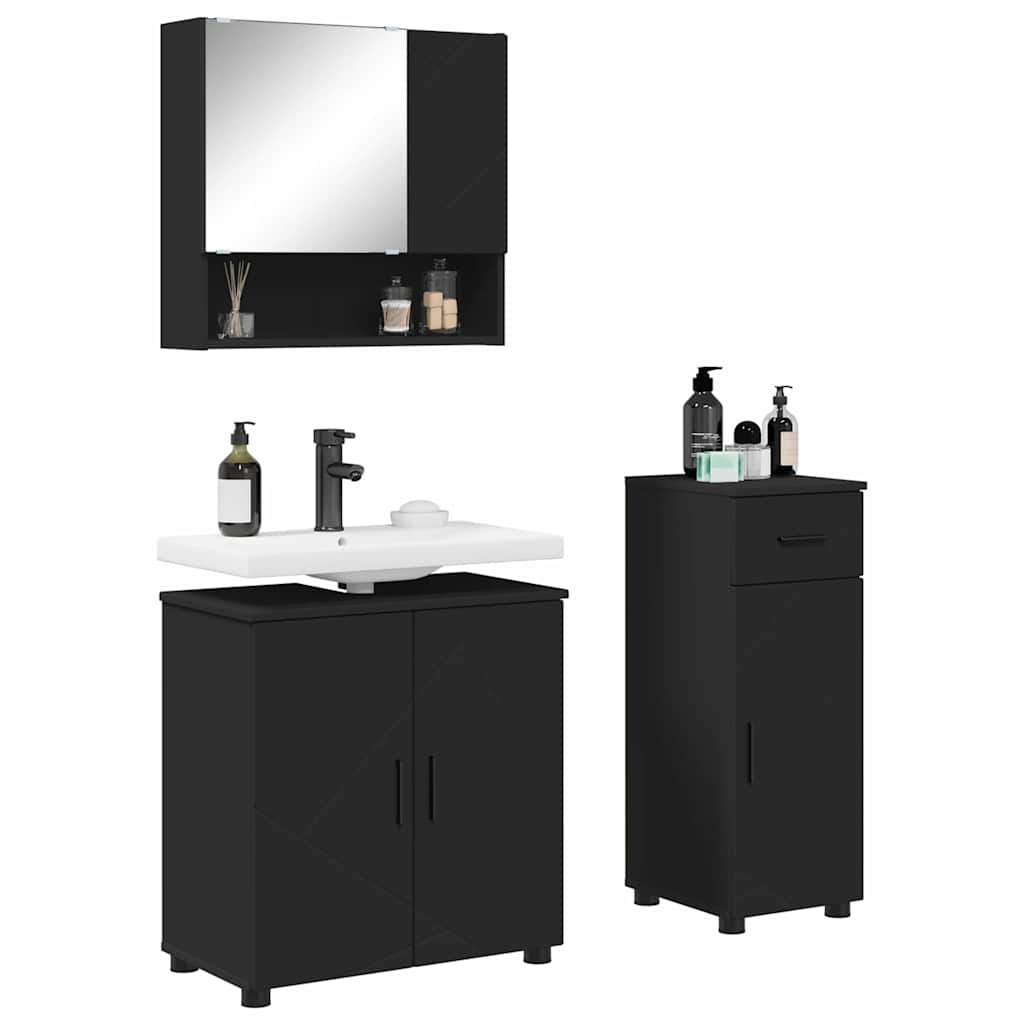 Badezimmermöbel-Set mit Tür 3 pcs Weiß Holzwerkstoff & Metall