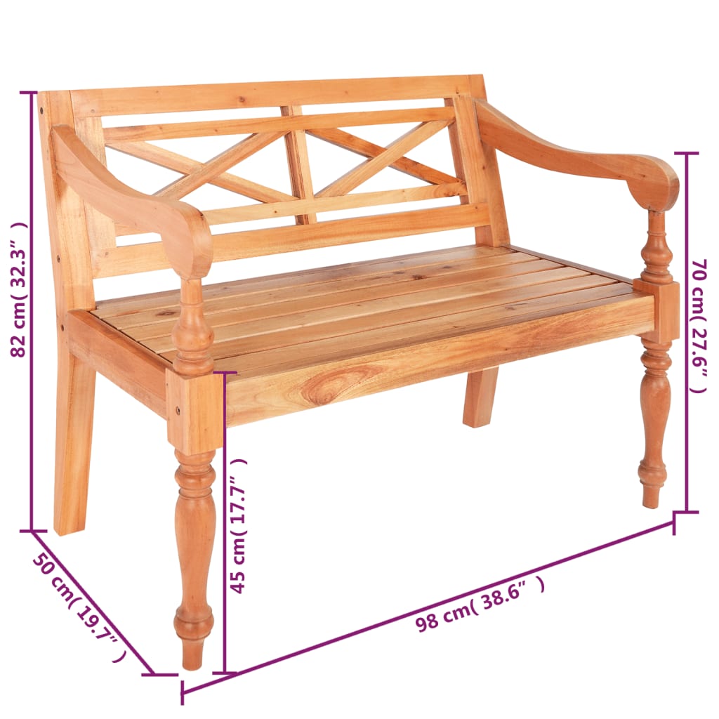 Batavia-Sitzbank 98 cm Mahagoni Massivholz Weiß