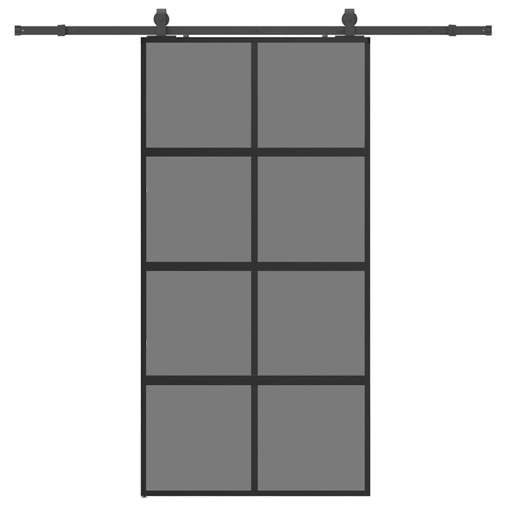 Schiebetür mit Beschlag Schwarz 76x205 cm Hartglas