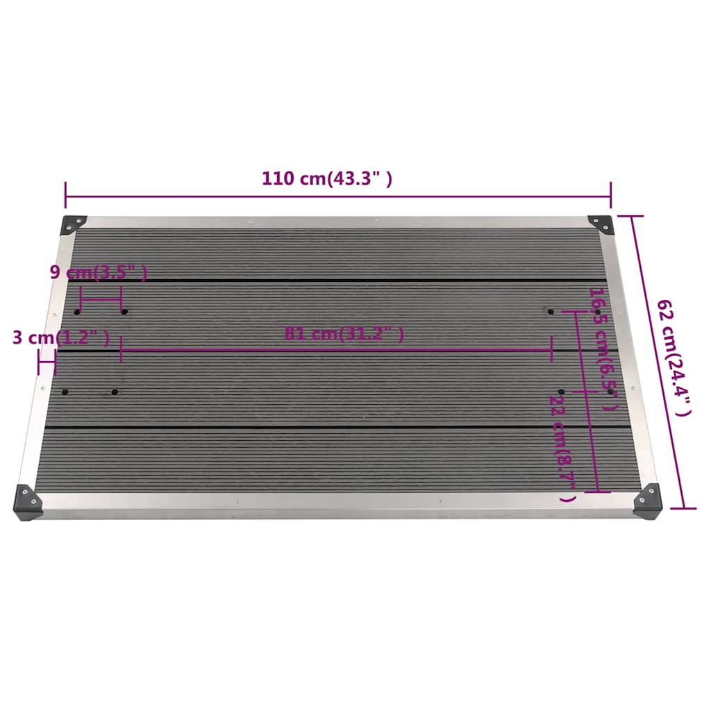 Garten-Duschwanne WPC Edelstahl 110 x 62 cm Braun