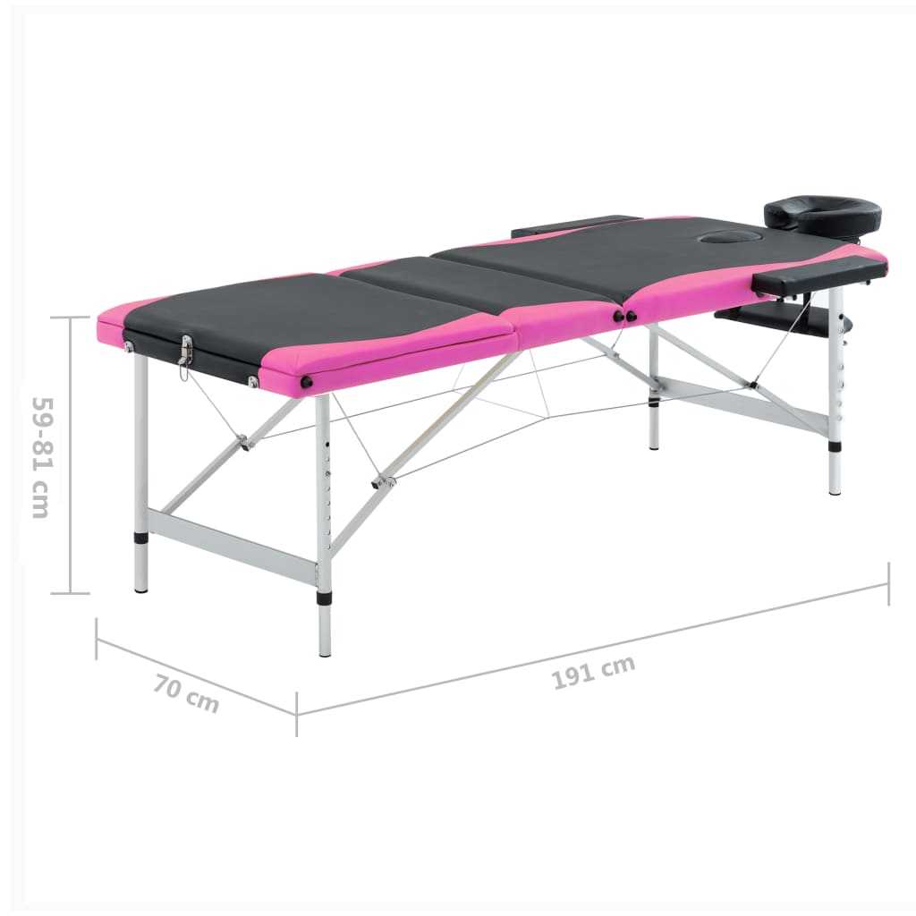 Massagetisch Klappbar 3 Zonen Aluminium Dunkellila