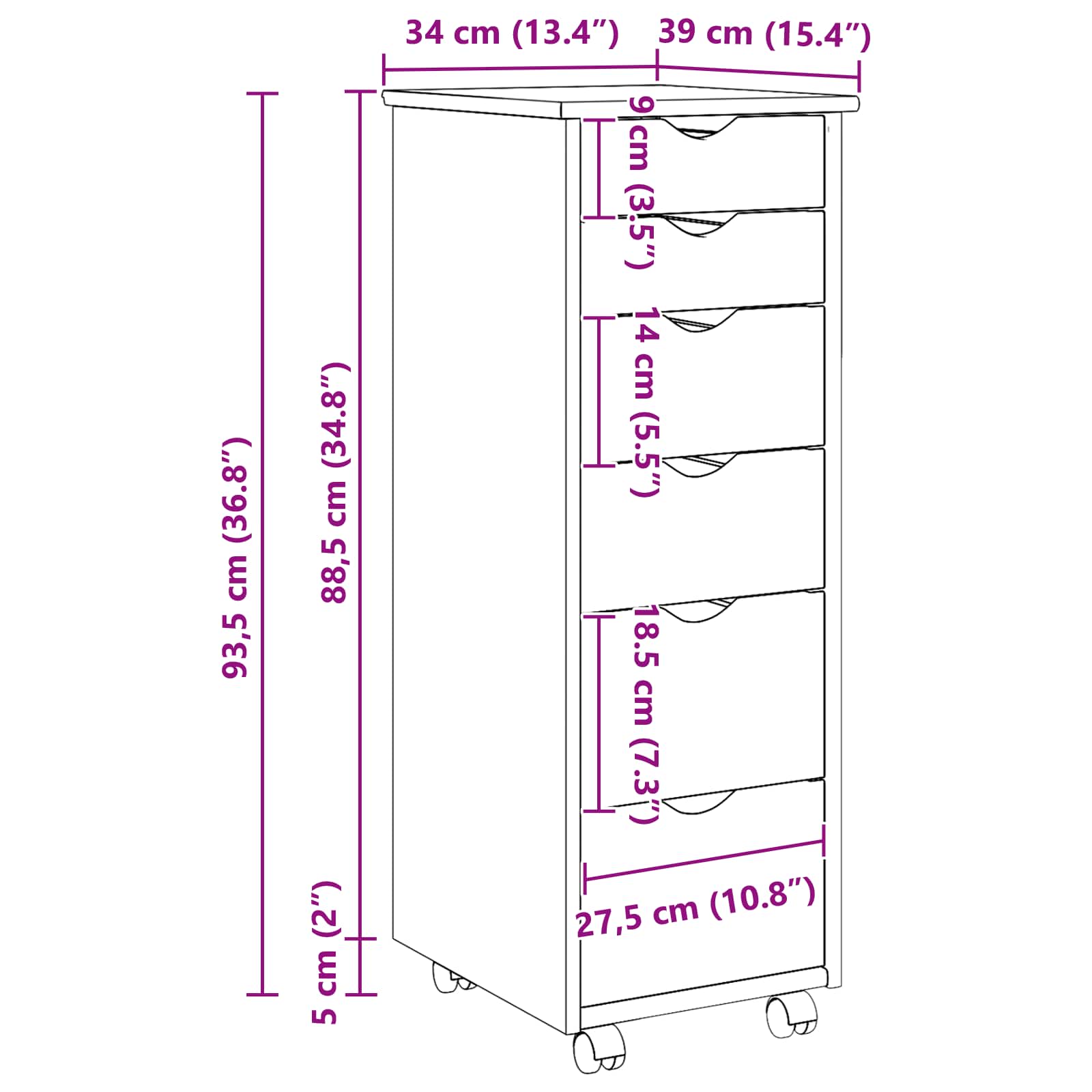 Rollschrank Honigbraun 34 x 39 x 93,5 cm Massivholz Kiefer