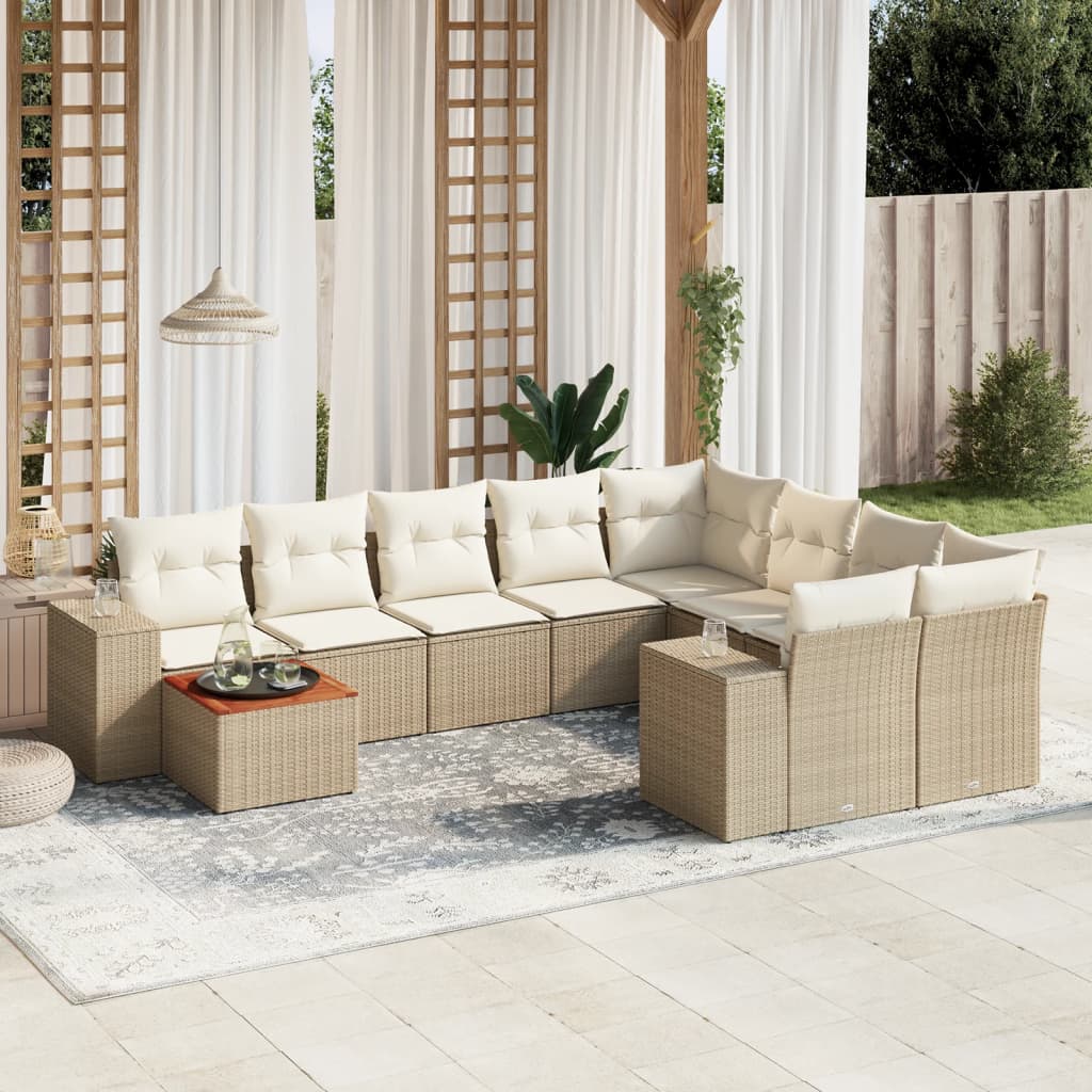 10-tlg. Garten-Sofagarnitur mit Kissen Schwarz Poly Rattan