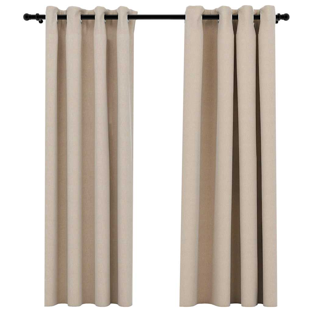 Verdunkelungsvorhänge Ösen Leinenoptik 2 Stk. Schwarz 140x175cm