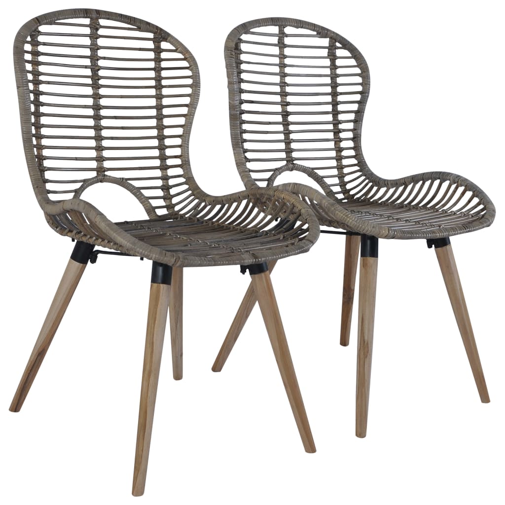 Esszimmerstühle 2 Stk. Schwarz Natur Rattan