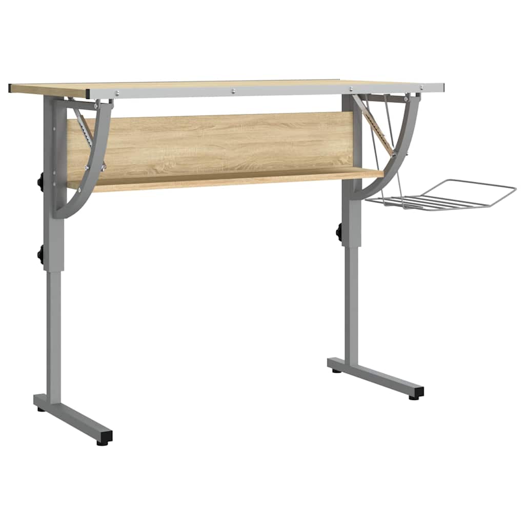 Basteltisch Weiß & Grau 110x53x(58-87) cm Holzwerkstoff & Stahl