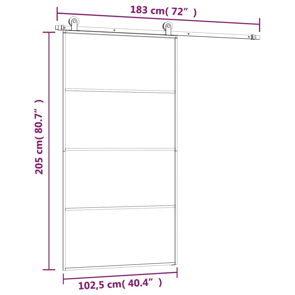 Schiebetür mit Beschlag 76x205 cm ESG-Glas & Aluminium
