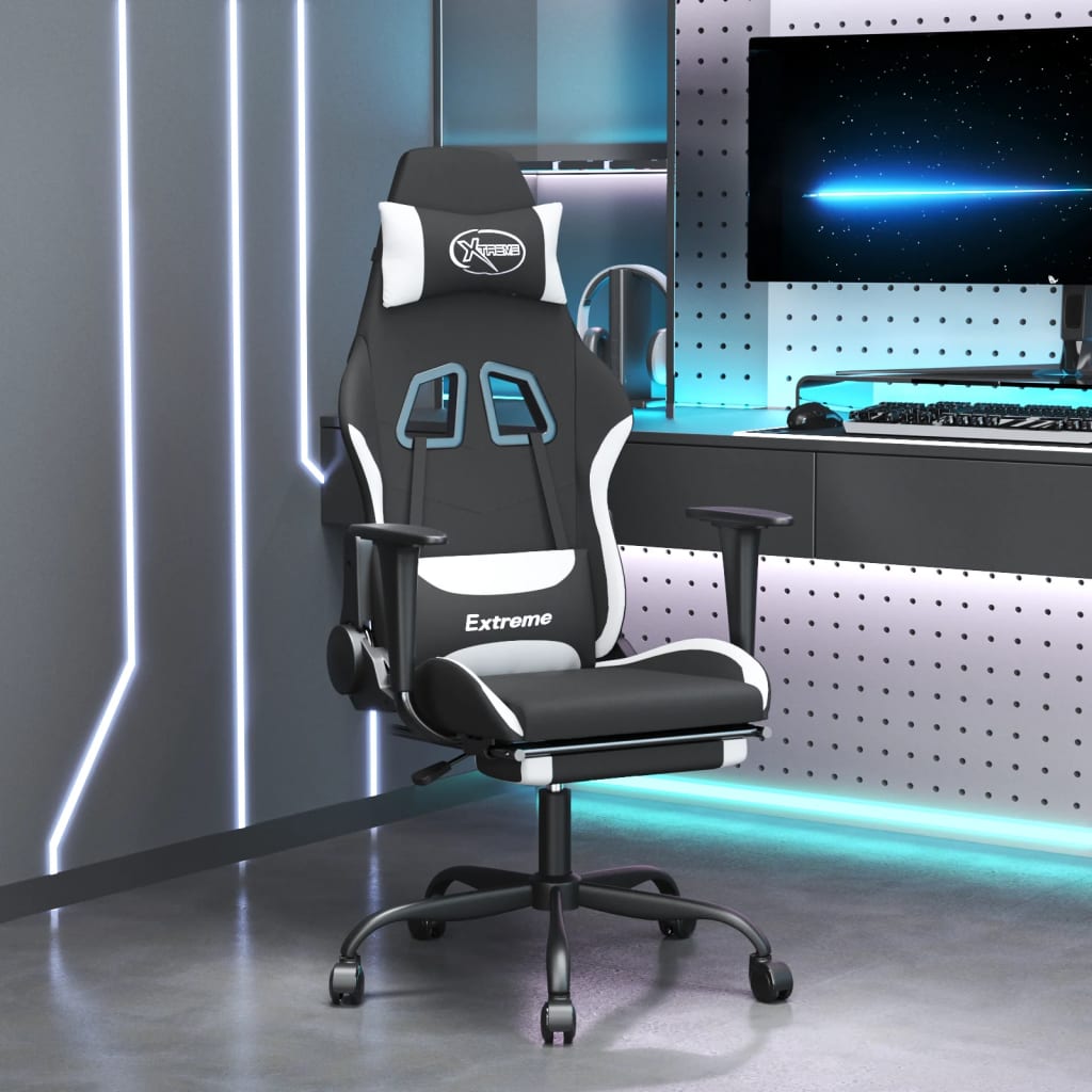 Gaming-Stuhl mit Massagefunktion Schwarz und Creme Stoff