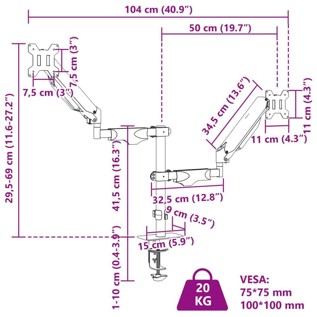 Monitorarm Einzeln für Max 27 Zoll Gasfeder 10 kg