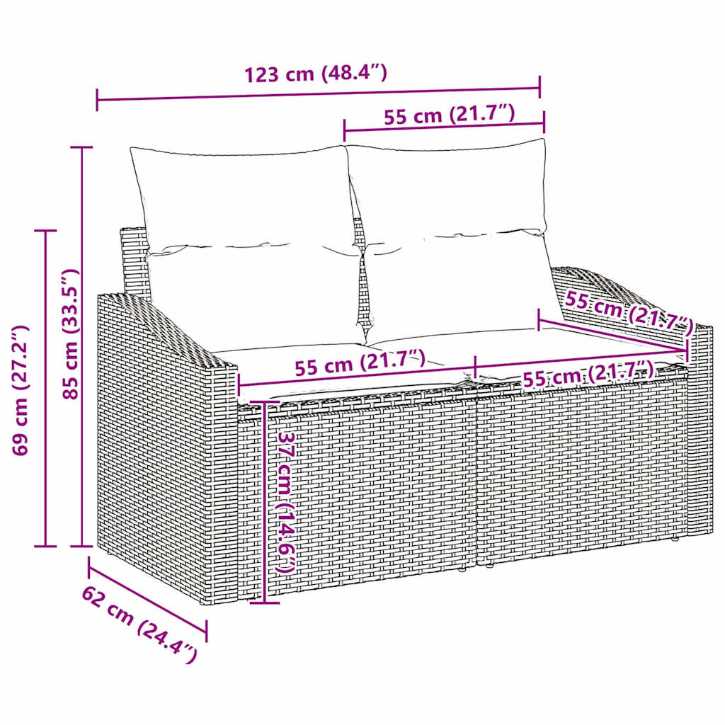 Garten Essgruppe mit Kissen 9 pcs Schwarz und Creme