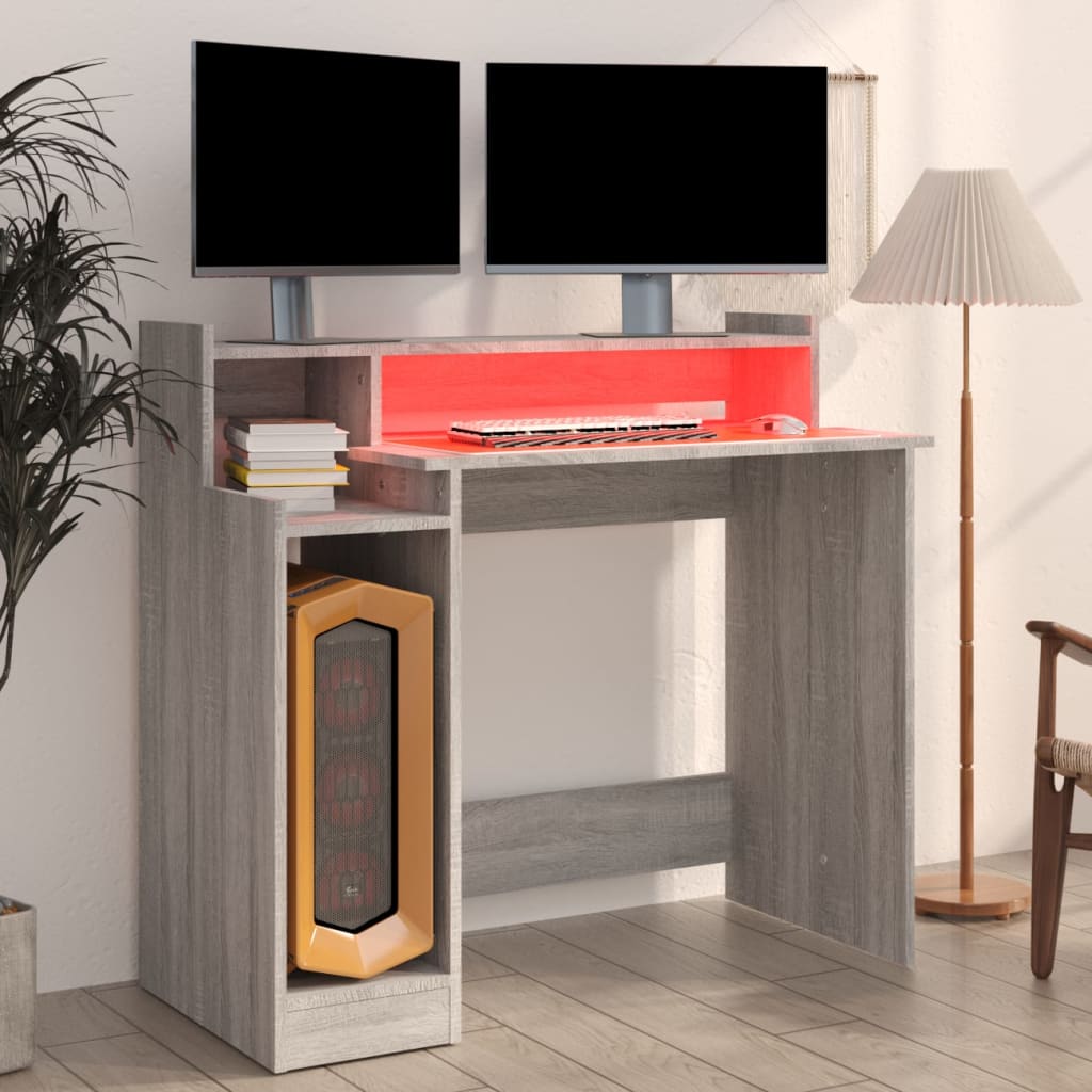 Schreibtisch mit LEDs Weiß 97x45x90 cm Holzwerkstoff