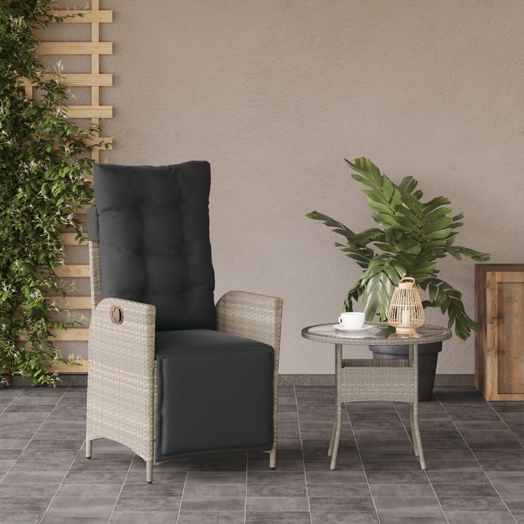 Gartensessel Verstellbar mit Kissen Schwarz Poly Rattan