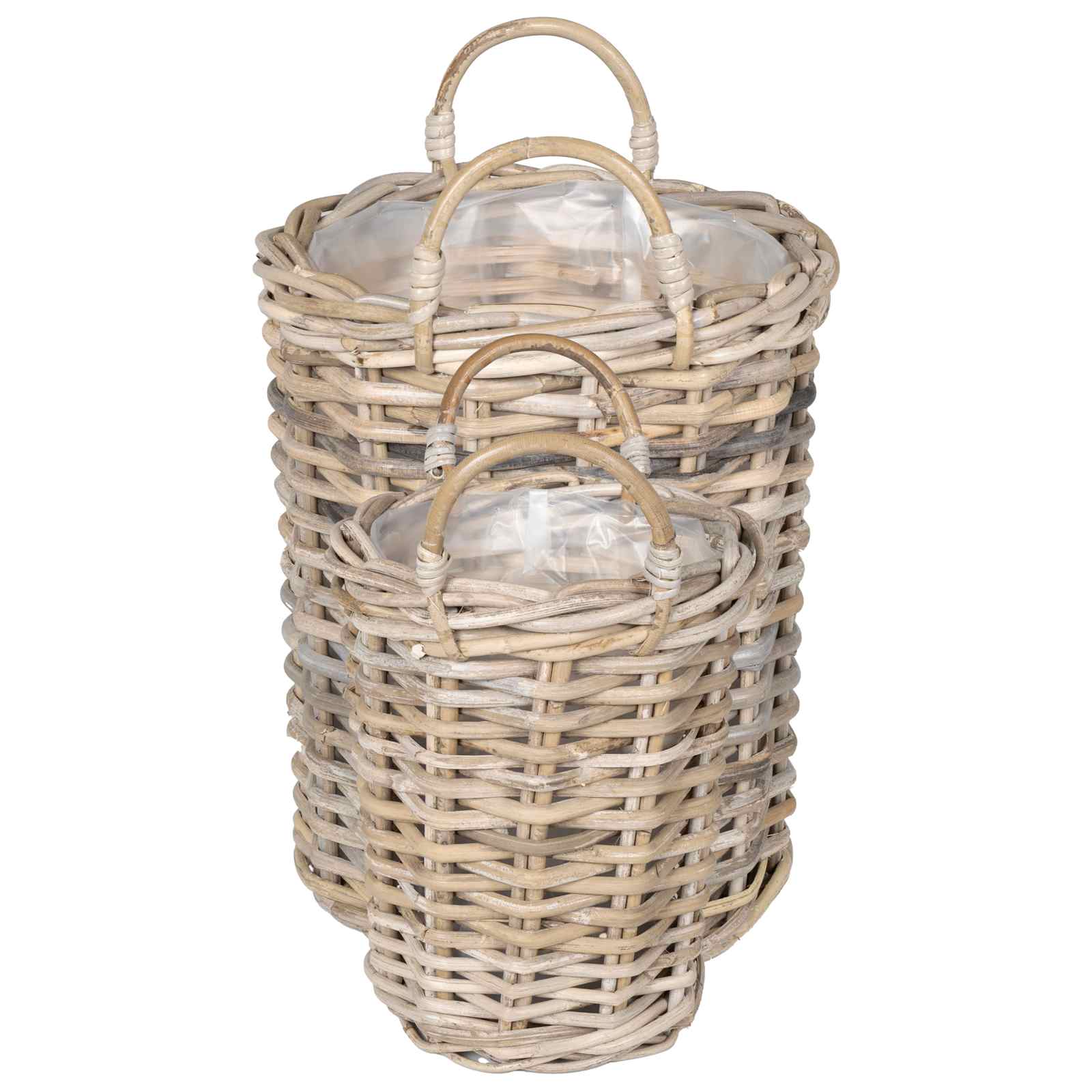 Blumentopfkorb mit Speicher 2 Stk. Natürliches Grau Kubu Rattan