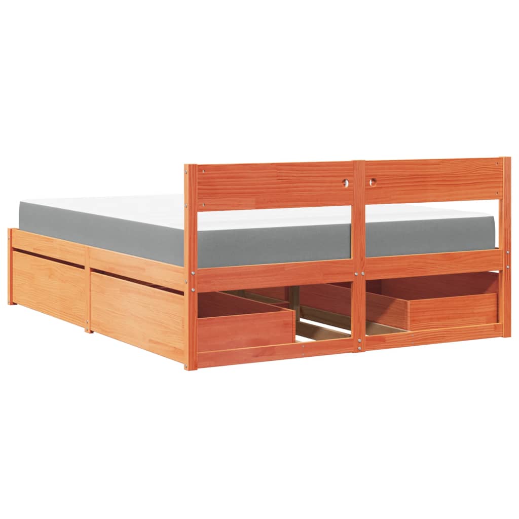 Bett mit Schubladen und Matratze 200x200 cm Massivholz Kiefer