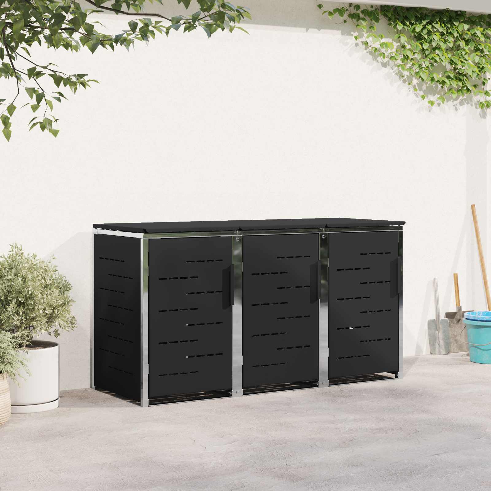 Mülltonnenbox for 2 Bins 240L Edelstahl Schwarz