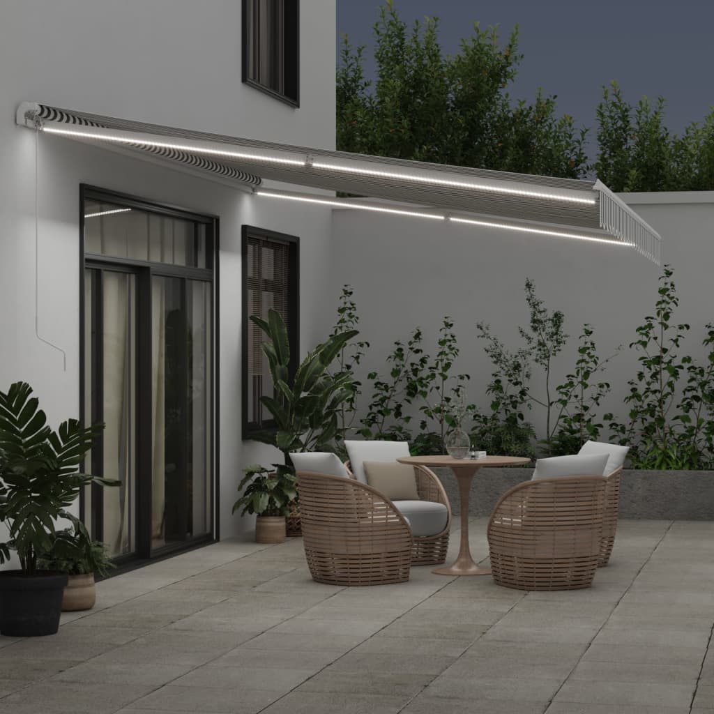 Markise Manuell Einziehbar mit LED 300x250 cm Blau und Weiß
