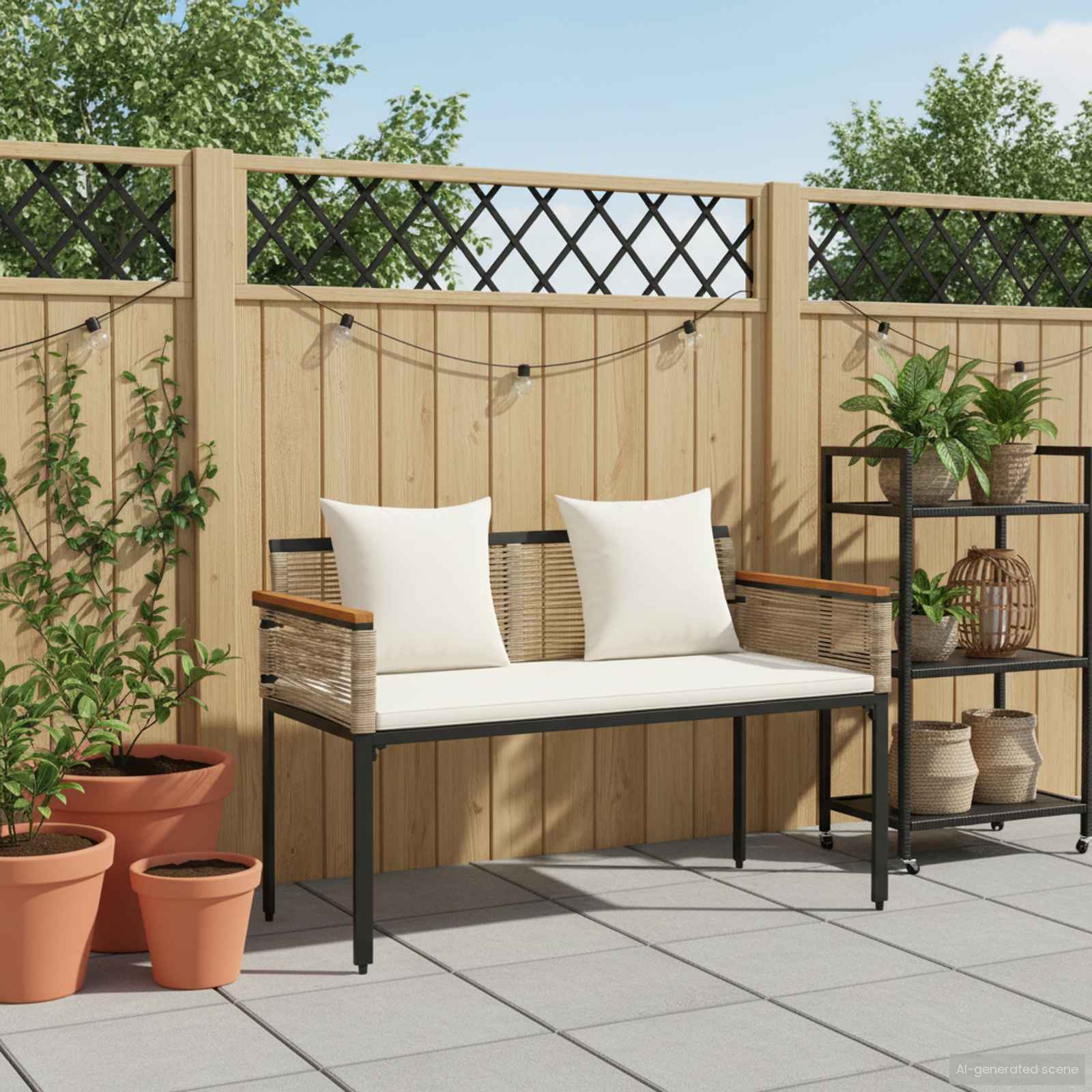 Bank Outdoor mit Kissen Schwarz 117 x 54 x 74,5 cm Poly-Rattan