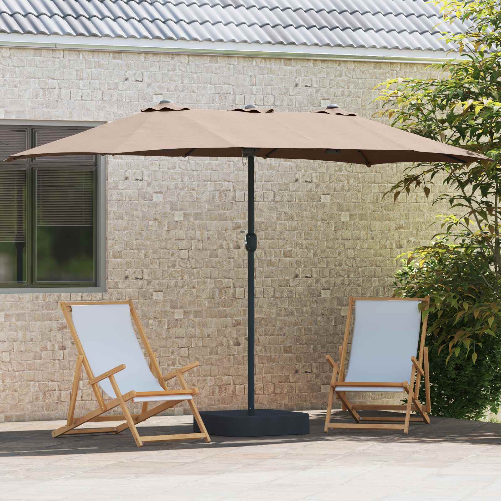 Garten-Sonnenschirm Sand und Anthrazit 385 x 209 x 244 cm