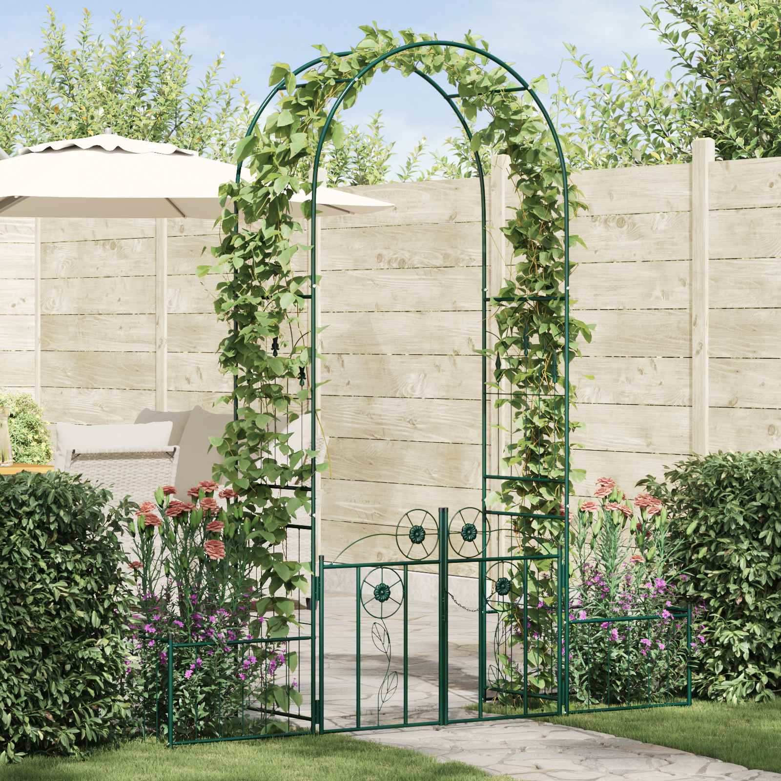 Gartenbogen mit Schloss Schwarz 102 x 50 x 218 cm