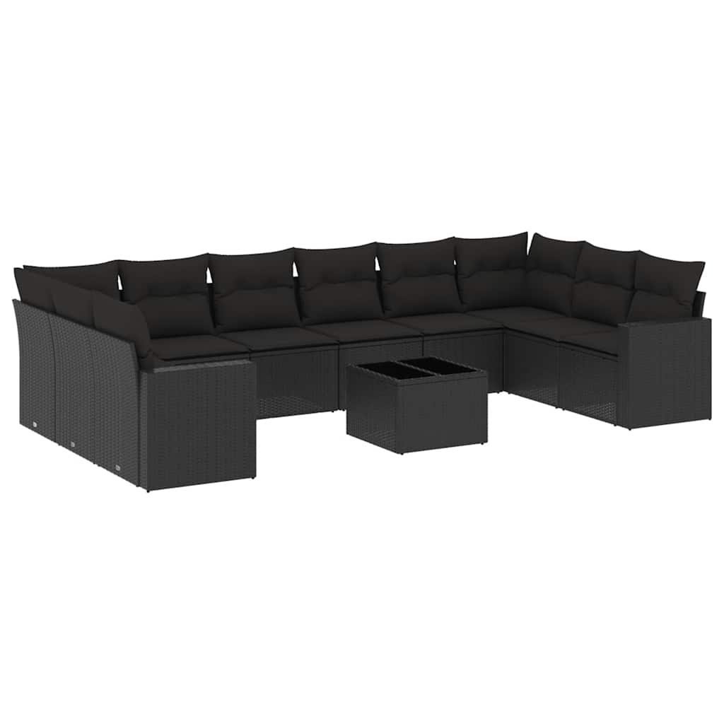 10-tlg. Garten-Sofagarnitur mit Kissen Schwarz Poly Rattan