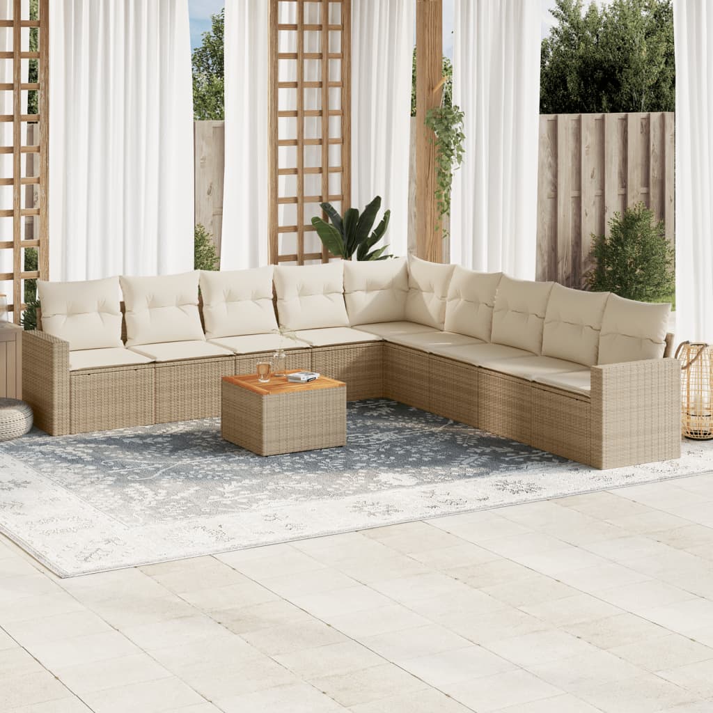 10-tlg. Garten-Sofagarnitur mit Kissen Schwarz Poly Rattan